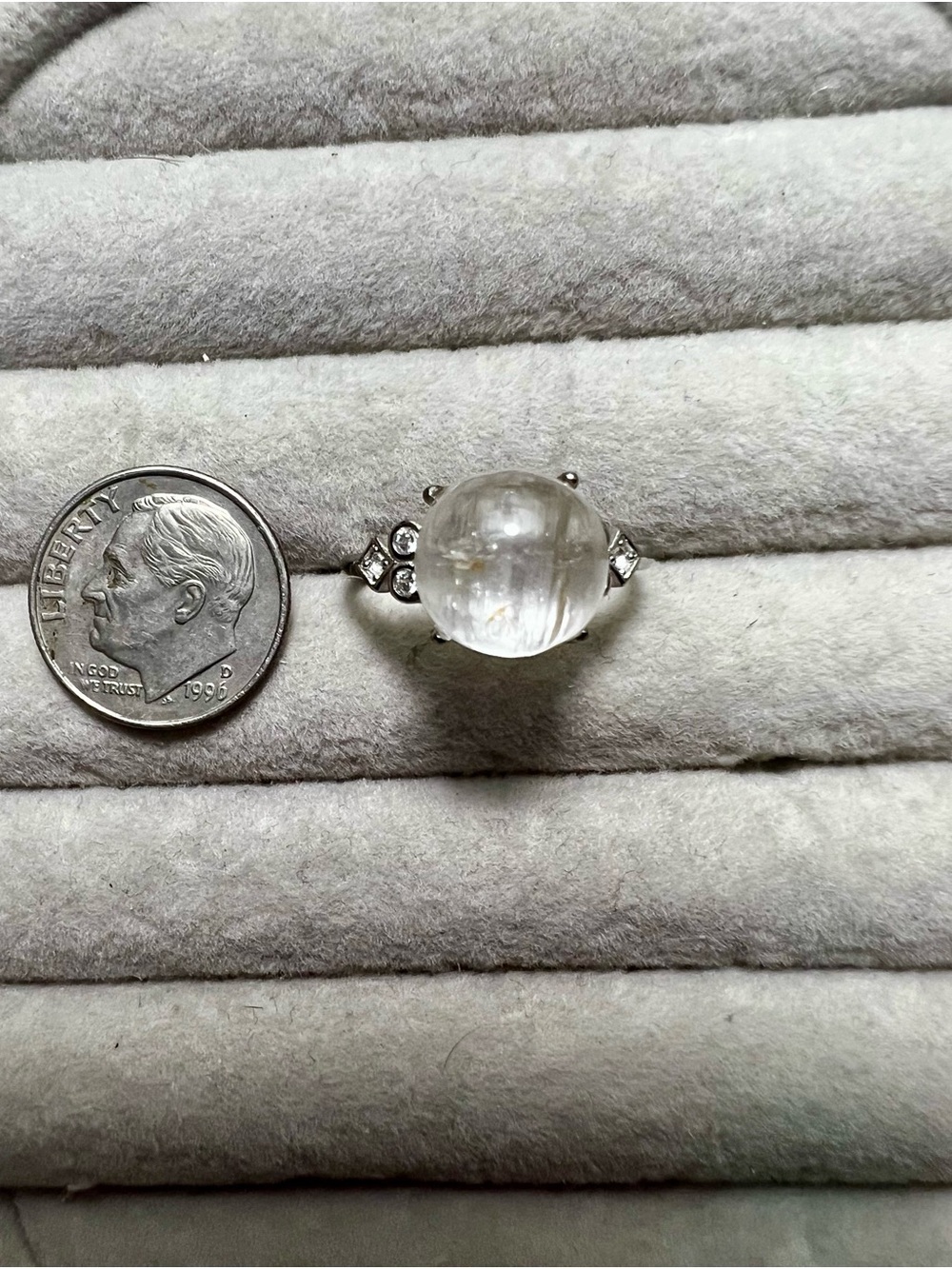 Iced Kunzite Crystal Sphere Ring in Silver